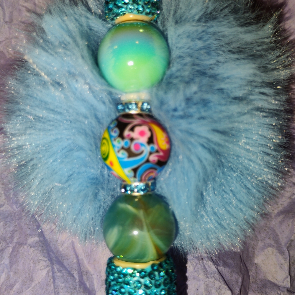 🌷Blue Beaded Pom Pom Pen